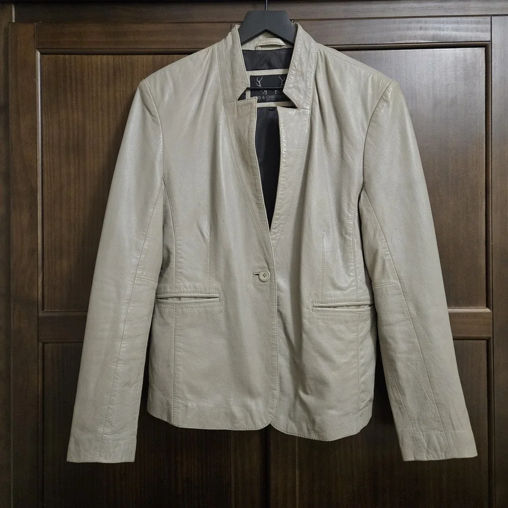 Bod & Christensen Notched Leather Jacket Blazer Single Button Grey Chic Womens L